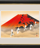 Sankoh Framed Mt. Fuji - G4-BF002L - Aka Fuji Hisho (Mt. Fuji & cranes)