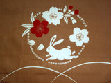 Kyoto Noren (Doorway curtain) 85 cm X 150 cm  - Rabbit & Flower  (Beige) - Free Shipping