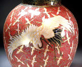 Fujii Kinsai Arita Japan - Yurisai Kinran Crane & Turtle vase 24.10 cm (Superlative Collection) - Free Shipping