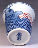 Fujii Kinsai Arita Japan - Somenishiki Seigaiha & Carp Sake Cup (Guinomi) - Free shipping