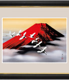 Sankoh Framed Mt. Fuji - G4-BF006L - Aka Fuji  (Mt. Fuji & cranes)