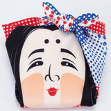 Cochae - Okame Hyotoko 48 福コチャエ おかめひょっとこブルー- Furoshiki 48 x 48 cm