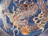Fujii Kinsai Arita Japan - Tetsuyu Platinum & Gold Rise Dragon Ornamental plate 46.00 cm - Free Shipping