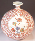 Fujii Kinsai Arita Japan - Somenishiki  Kinsai Peony, Karakusa Pine, Bamboo, & Plum Vase 19.00 cm - Free Shipping