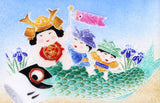 Saikosha - #008-16  Carp with children (Framed Cloisonné ware) - Free Shipping