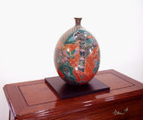 Fujii Kinsai Arita Japan - Somenishiki  Kinsai Seigaiha Oogiwari Flower & Bird vase 38.00 cm - Free Shipping