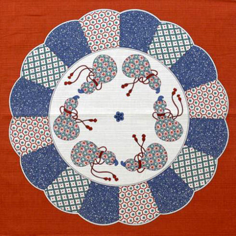 Imari - Imari Gourd plate Vermilion 伊万里 綿 小 風呂敷 約50cm 【ひょうたん絵皿/朱】 - Furoshiki (Japanese Wrapping Cloth) 50 x 50 cm