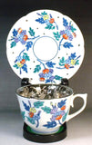 Fujii Kinsai Arita Japan - Somenishiki Platinum Wild Strawberries Cup & Saucer - Free Shipping