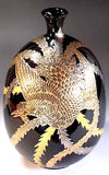 Fujii Kinsai Arita Japan - Tenmokuyu Gold & Platinum Phoenix vase 28.00 cm - Free Shipping