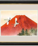 Sankoh Framed Mt. Fuji - G4-BF021L - Aka Fuji Hisho (Mt. Fuji & cranes)