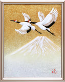 Saikosha - #013 13 Soukaku (Pair of crane) & Mt. Fuji (Framed Cloisonné ware) - Free Shipping