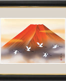Sankoh Framed Mt. Fuji - G4-BF012L - Aka Fuji Hisho  (Mt. Fuji & cranes)