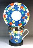 Fujii Kinsai Arita Japan - Somenishiki Platinum Jigsaw Puzzle Cup & Saucer - Free Shipping