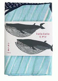 Kata Kata - Fin whale ナガスクジラ ブルー- Furoshiki   104 x 104 cm