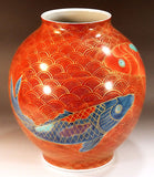 Fujii Kinsai Arita Japan - Somenishiki Kinsai Seigaiha Carp Vase 29.40 cm  - Free Shipping