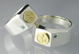 Saito - 18Kt Gold Family Crest with two diamonds Silver Slim Ring (Silver 925)