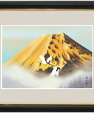 Sankoh Framed Mt. Fuji - G4-BF009L - Ogon Fuji (Golden Mt. Fuji & pair of cranes)