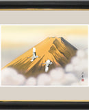 Sankoh Framed Mt. Fuji - G4-BF013L - Ogon Fuji (Golden Mt. Fuji & pair of cranes)