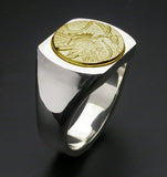 Saito - Dragon Crest 18Kt gold emblem Seal Stand Silver Ring