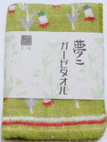 Takehisa Yumeji - The bird & flower Green- Gauze Towel (Handkerchief)