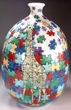 Fujii Kinsai Arita Japan - Iro Nabeshima Style Jigsaw Puzzle Giraffe vase 24.50 cm  - Free Shipping