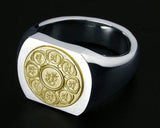 Saito - Mandala on Lotus flower 18Kt Gold emblem Seal Stand Silver Ring