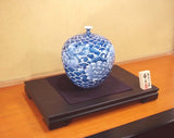 Fujii Kinsai Arita Japan - Sometsuke Seigaiha Oshidori & Peony Vase  24.80 cm - Free Shipping