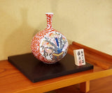 Fujii Kinsai Arita Japan - Reproduced Koimari Somenishiki Kinsai Karakusawari Hanakagozu Vase 23.00cm - Free Shipping