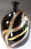 Fujii Kinsai Arita Japan - Tenmokuyu Gold & Platinum Phoenix vase 28.00 cm - Free Shipping