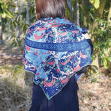 Hitsuji no Atelier - Peacock  103 X 103 cm   100% Wool   (Japanese Wrapping Cloth)