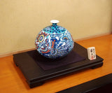Fujii Kinsai Arita Japan - Somenishiki Peony Karakusa wari Phoenix Vase 22.80 cm - Free Shipping