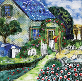 Saikosha - #015-09 Blue roof house (Framed Cloisonné ware) - Free Shipping