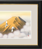 Sankoh Framed Mt. Fuji - G4-BF013L - Ogon Fuji (Golden Mt. Fuji & pair of cranes)