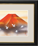 Sankoh Framed Mt. Fuji - G4-BF012L - Aka Fuji Hisho  (Mt. Fuji & cranes)