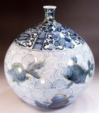 Fujii Kinsai Arita Japan - Kosometsuke Goldfish Vase 24.40 cm - Free Shipping