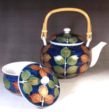 Fujii Kinsai Arita Japan - Somenishiki  Kinsai Konoha (Leaves) Japanese Teapot & Teacup (Yunomi) 5 Units set - Free Shipping