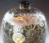 Fujii Kinsai Arita Japan - Tenmokuyu Platinum & Gold Rise Dragon Vase 24.50 cm - Free Shipping