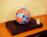 Fujii Kinsai Arita Japan - Somenishiki Kinsai Seigaiha Peony Vase 24.50 cm - Free Shipping