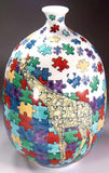 Fujii Kinsai Arita Japan - Iro Nabeshima Style Jigsaw Puzzle Giraffe vase 24.50 cm  - Free Shipping