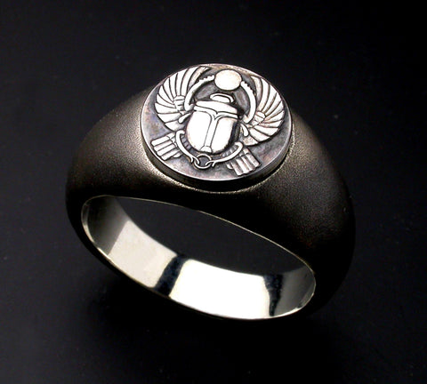 Saito - Egyptian motif  KHEPRI - Scarab - God of rebirth & the sunrise Amulet Silver Ring