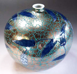 Fujii Kinsai Arita Japan - Somenishiki Platinum Quail Vase 20.40 cm - Free Shipping