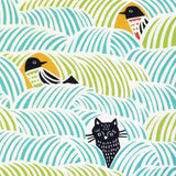 Kata Kata - Neko to Tori (Cats and birds) Green  ねこととり グリーン- Furoshiki   45 x 45 cm