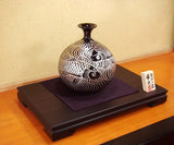 Fujii Kinsai Arita Japan - Tenmokuyu Platinum Ryusui Monyou Carp vase 25.50 cm - Free Shipping