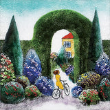 Saikosha - #015-07  A girl and a bicycle (Framed Cloisonné ware) - Free Shipping