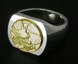 Saito - Dragon Crest 18Kt gold emblem Seal Stand Silver Ring