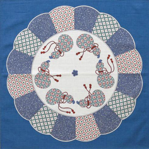 Maruwa - Imari Gourd plate Navy  伊万里 綿風呂敷 約100cm 【ひょうたん絵皿】紺　- Furoshiki  100 x 100 cm  (Japanese Wrapping Cloth)