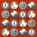 Maruwa -  Imari Small Plate Vermilion 伊万里 綿 小 風呂敷 約50cm 【小皿/朱】  - Furoshiki (Japanese Wrapping Cloth) 50 x 50 cm