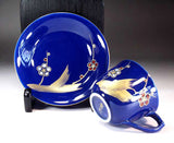 Fujii Kinsai Arita Japan - Ruriyu Kinsai Plum Cup & Saucer- Free shipping