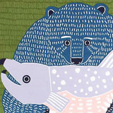 Kata Kata - Bear and Salmon くまとさけ グリーン - Furoshiki   104 x 104 cm