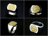 Saito - Mandala on Lotus flower 18Kt Gold emblem Seal Stand Silver Ring